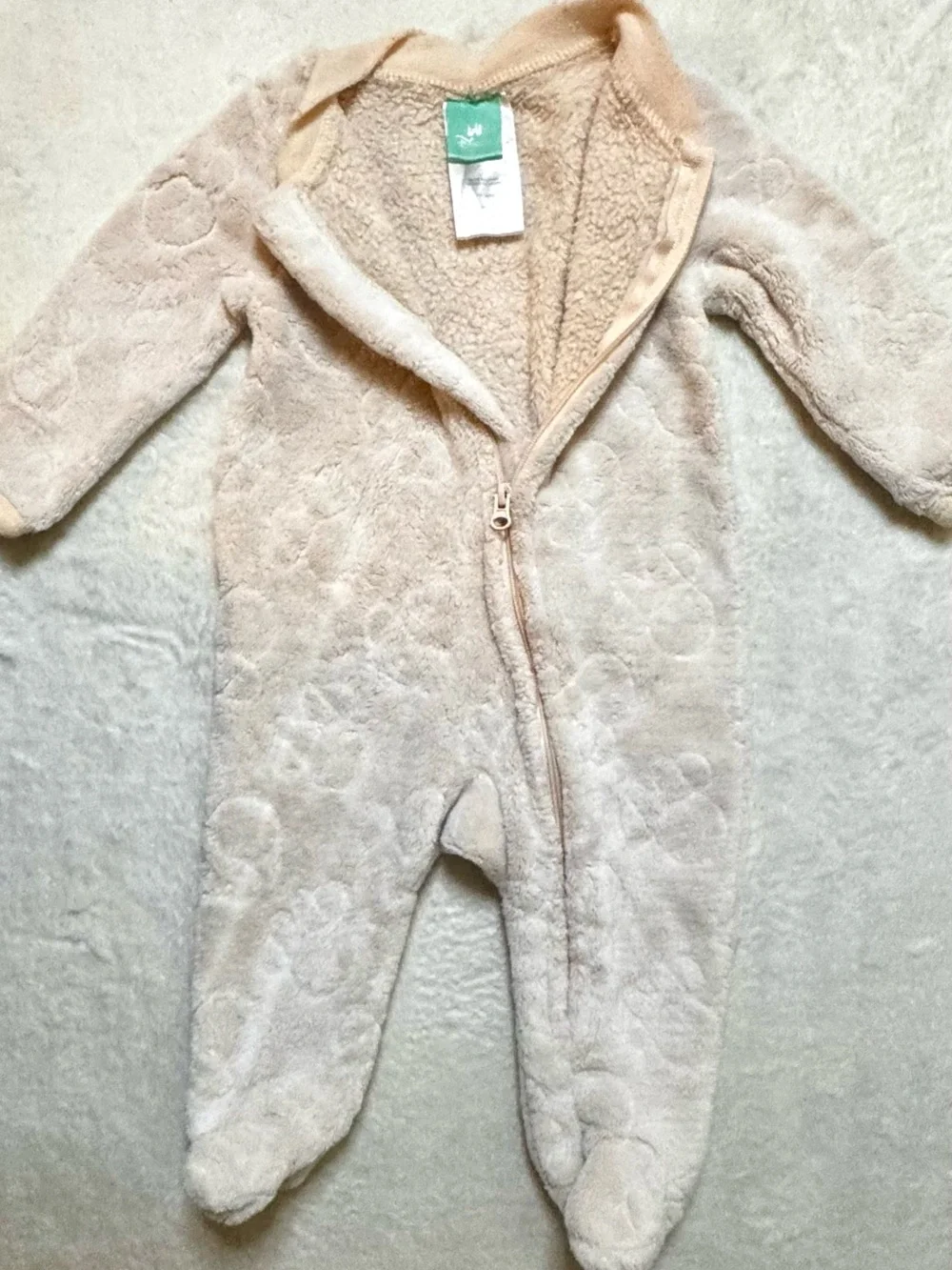 Disney Baby 3-6 month Plush Baby One-Piece Footed Romper in Light Cream
